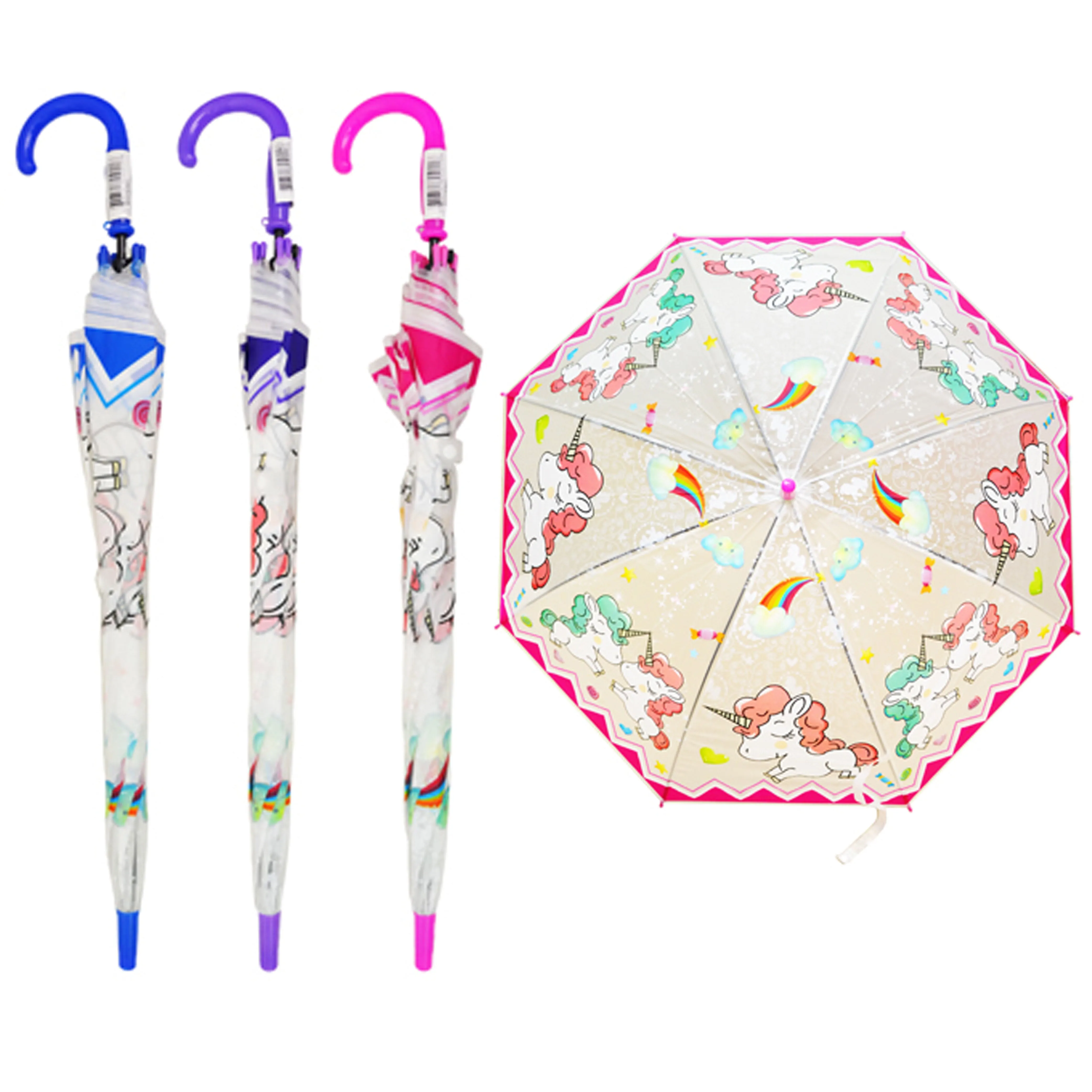 1 Girls Umbrella Unicorn Kids Whistle Pink Purple Rain Sun Shade Lightweight