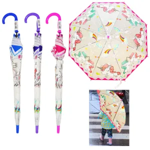 1 Girls Umbrella Unicorn Kids Whistle Pink Purple Rain Sun Shade Lightweight