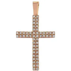 14K Rose Solid Gold Diamond Cross Pendant 1.90 Ctw