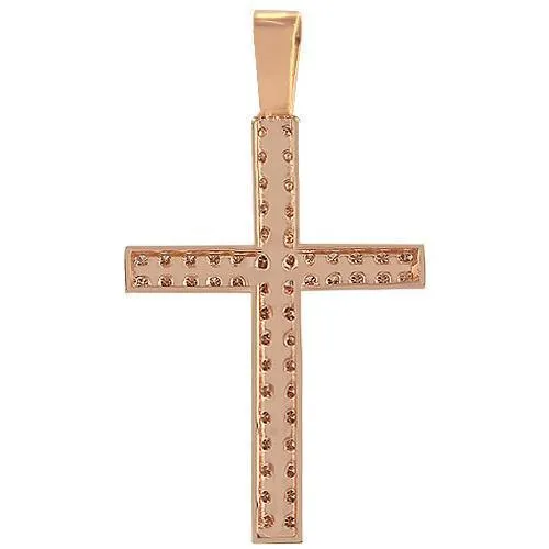 14K Rose Solid Gold Diamond Cross Pendant 1.90 Ctw