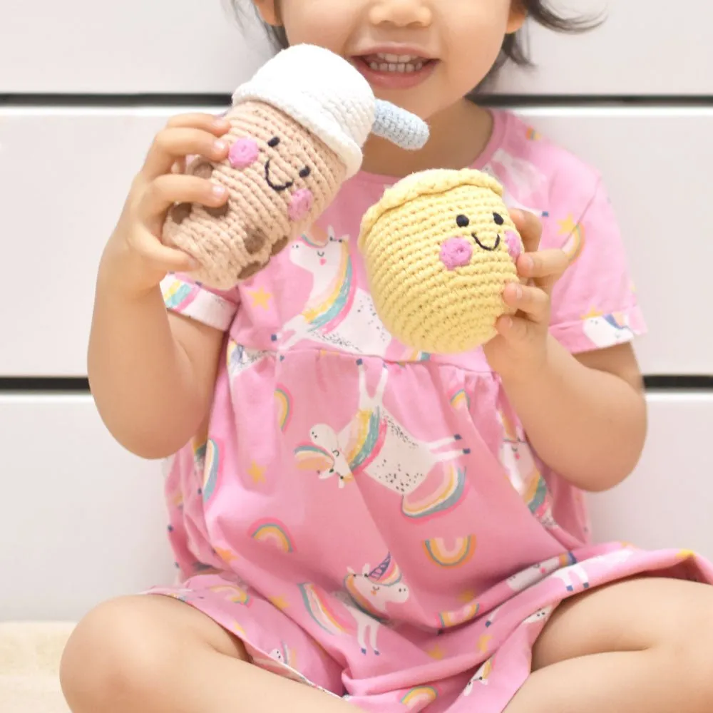 3pcs Crochet Rattle Dolls Bundle Set - Wee Bean   Boba Tea   Siu Mai