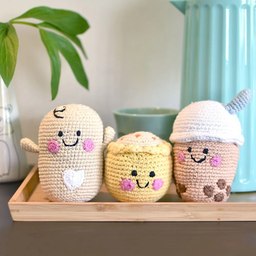 3pcs Crochet Rattle Dolls Bundle Set - Wee Bean   Boba Tea   Siu Mai