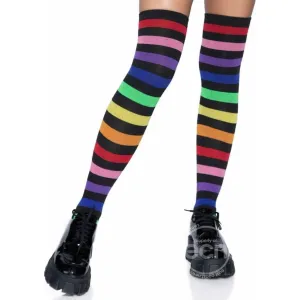 Acrylic Rainbow Stripe Thigh High Socks