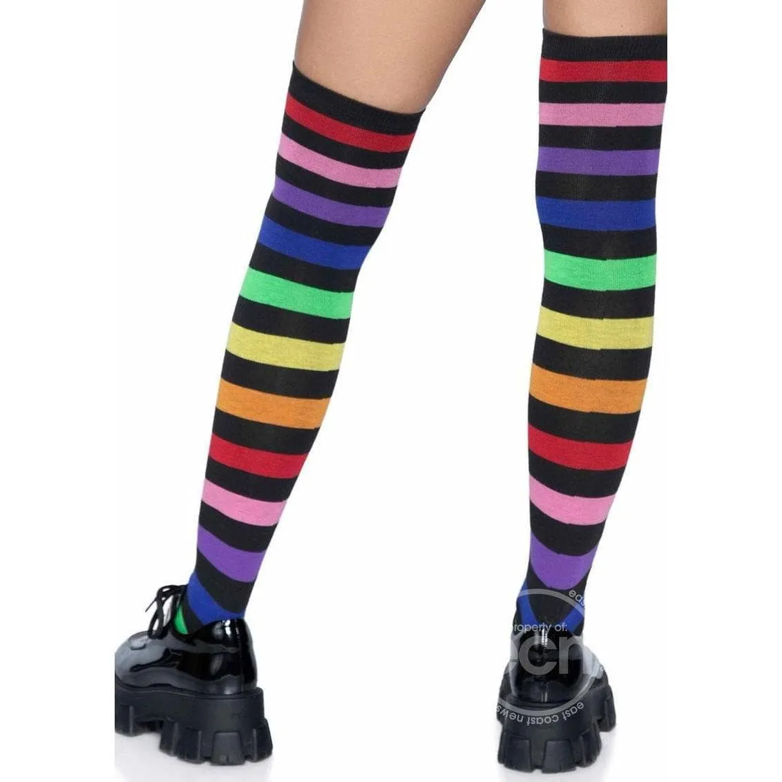 Acrylic Rainbow Stripe Thigh High Socks