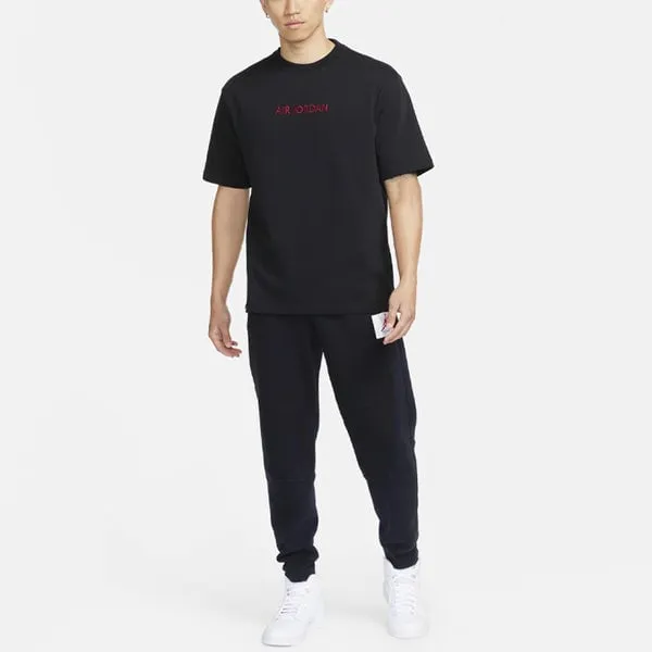 Air Jordan Casual Solid Color Printing T-Shirt Round Neck Pullover Short Sleeve Black