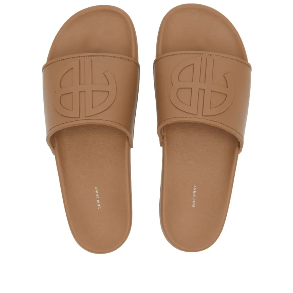 Anine Bing Isla Logo Slippers, Brown