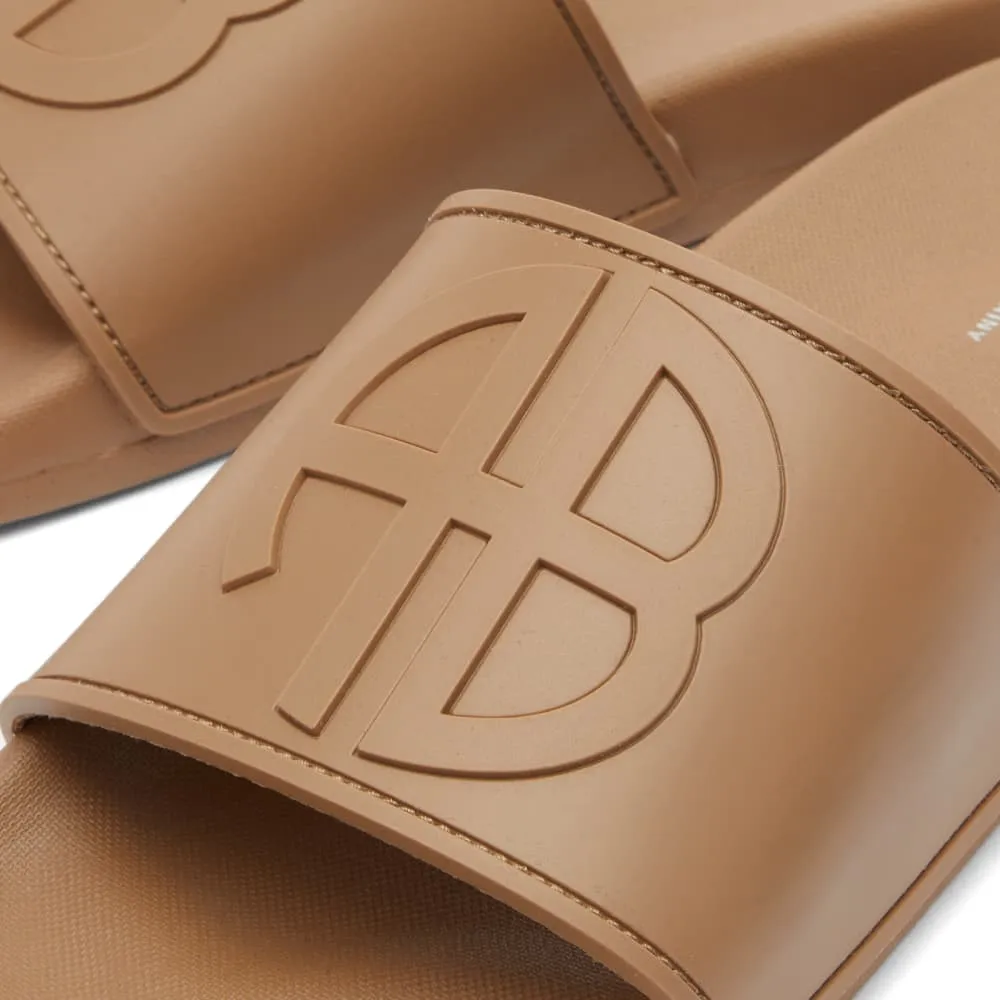 Anine Bing Isla Logo Slippers, Brown
