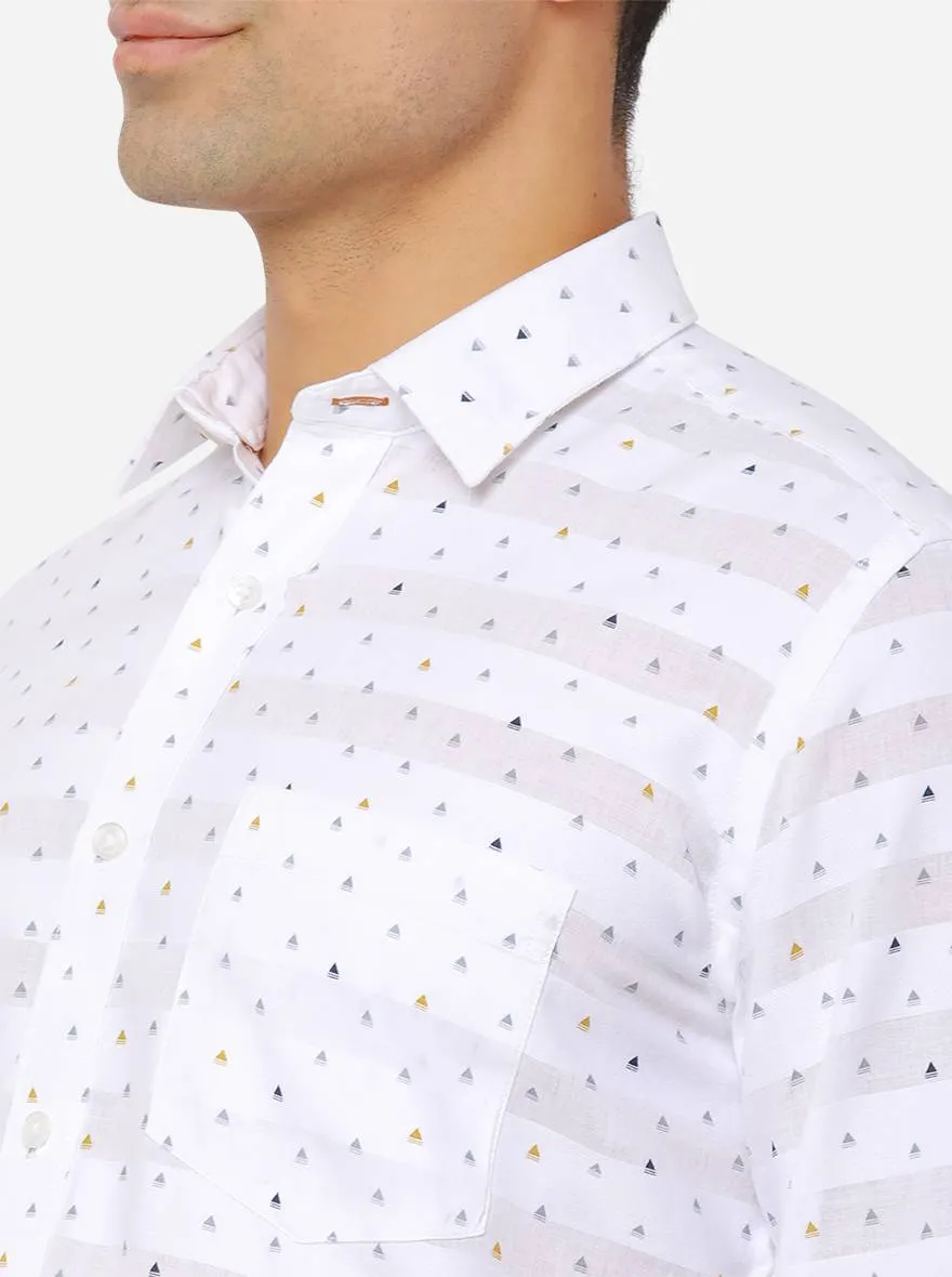 Bright White Printed Slim Fit Casual Shirt | Greenfibre