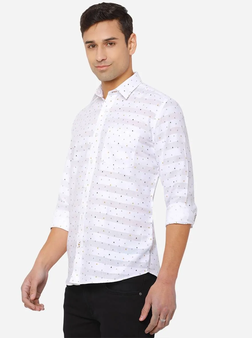 Bright White Printed Slim Fit Casual Shirt | Greenfibre