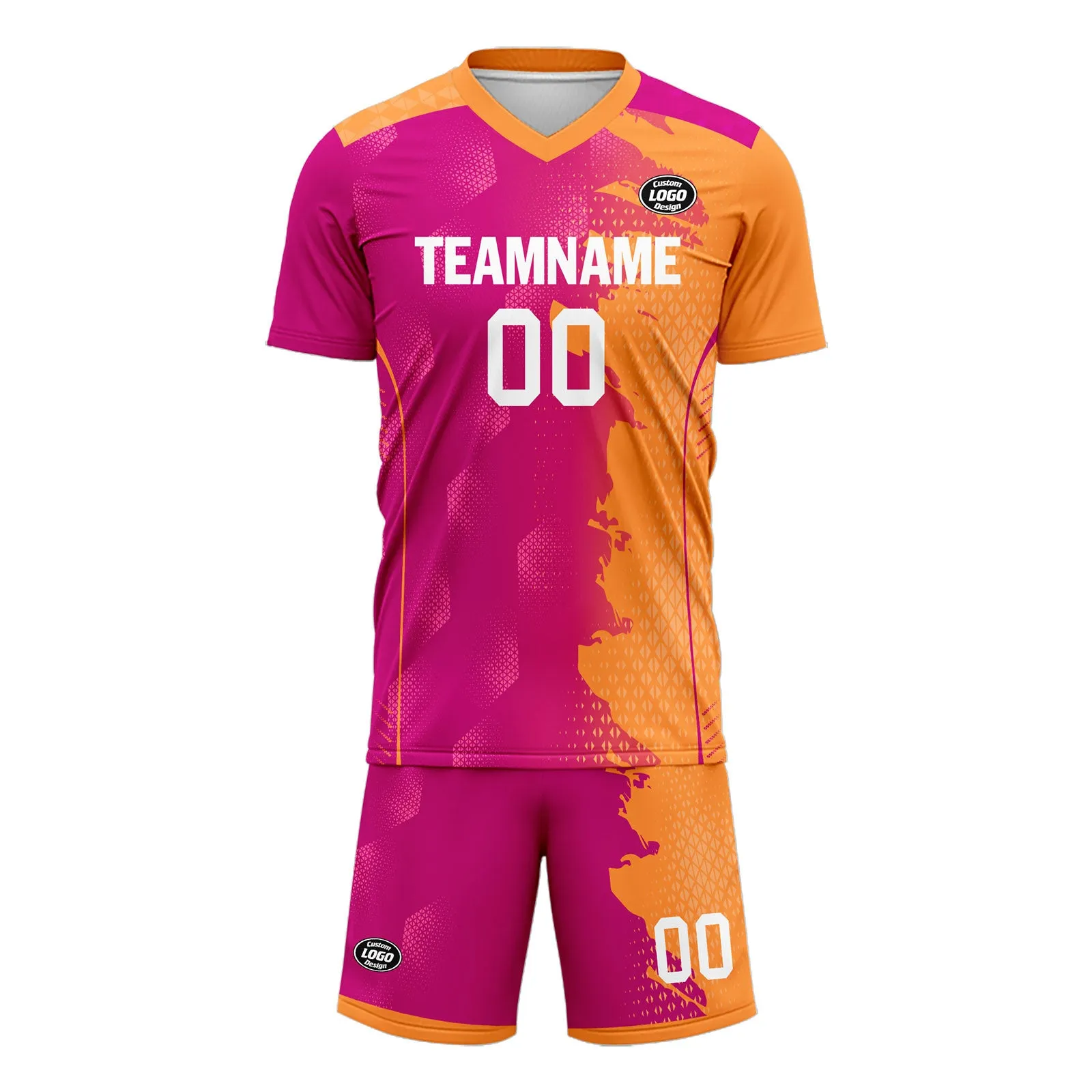Custom Pink Yellow Soccer Sets Jersey Personalized SCJ101-D020210-5