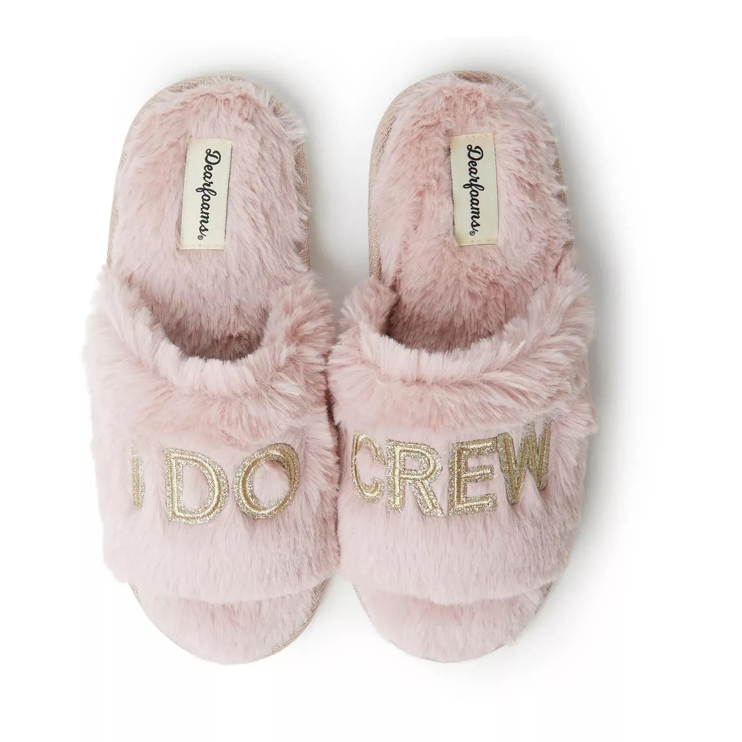 Dearfoams Women's Wedding Faux Fur Slippers "I Do Crew" Dearfoams