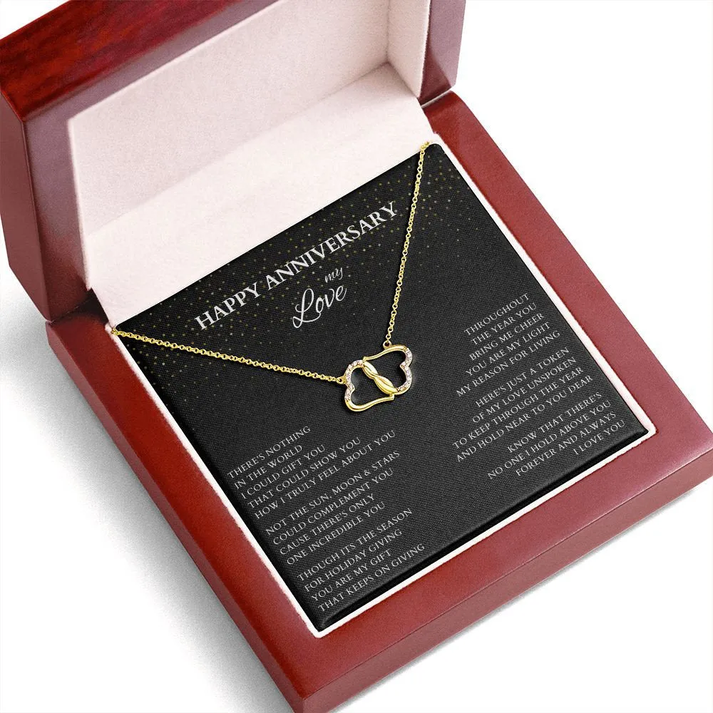 Double Diamond Gold Hearts Necklace Holiday Season Anniversary Gift