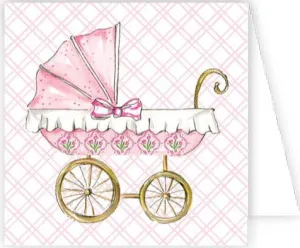 Enclosure Card Handpainted Pink Baby Carriage