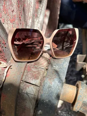 Geometric Metal Temple Sunglasses in Nude