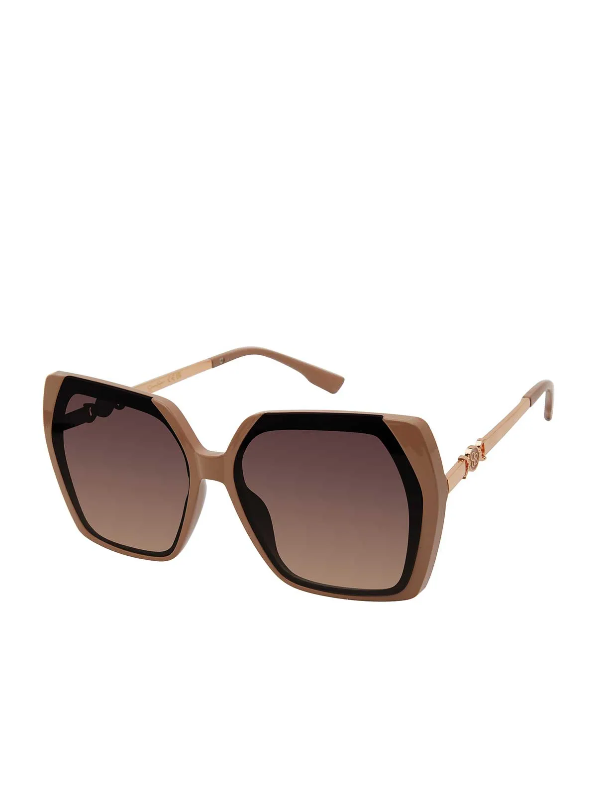 Geometric Metal Temple Sunglasses in Nude