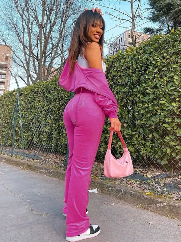 Hot "Juicy" Diamond Korean Velvet Sports & Leisure Two-piece Set