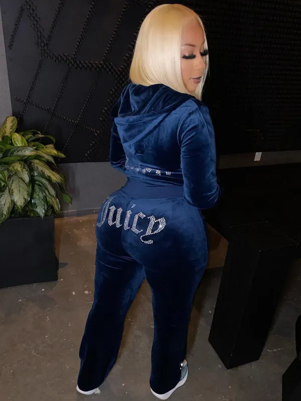 Hot "Juicy" Diamond Korean Velvet Sports & Leisure Two-piece Set