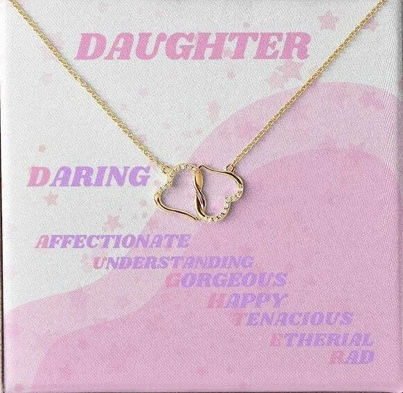 Minimalist Daughter Gift, Jewelry for Daughter Gold and Diamond Everlasting Love Necklace Infinity Pair of Pave Hearts, Retro Graphic
