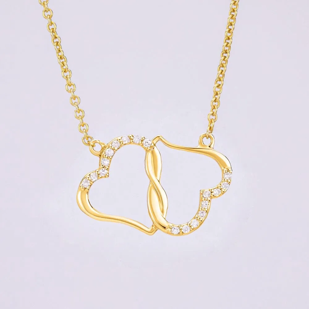 Minimalist Daughter Gift, Jewelry for Daughter Gold and Diamond Everlasting Love Necklace Infinity Pair of Pave Hearts, Retro Graphic