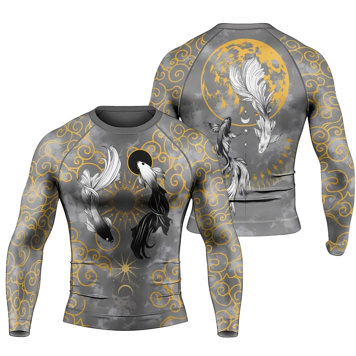 Moon And Shadow Koi Fish Men's Long Sleeve Rash Guard