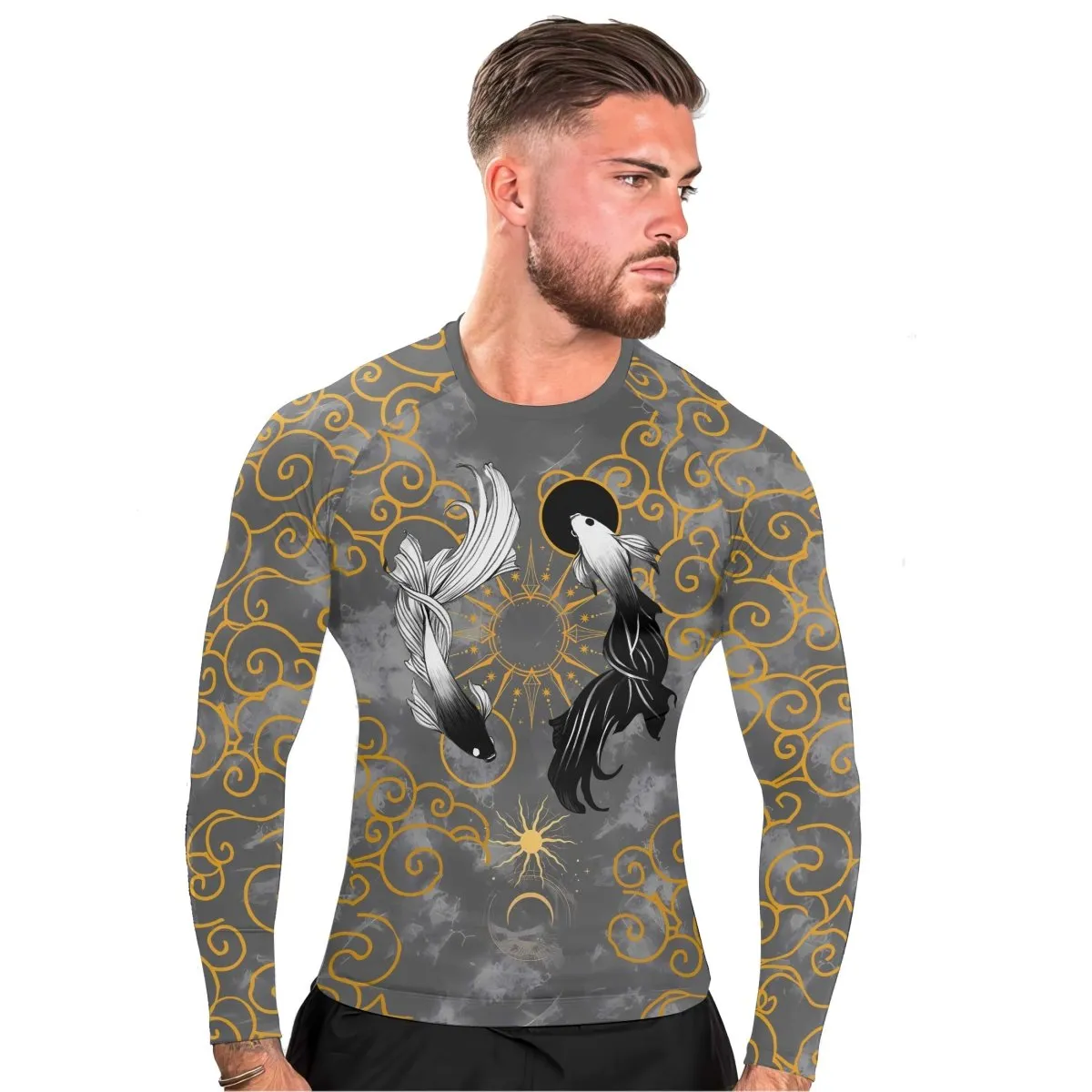 Moon And Shadow Koi Fish Men's Long Sleeve Rash Guard