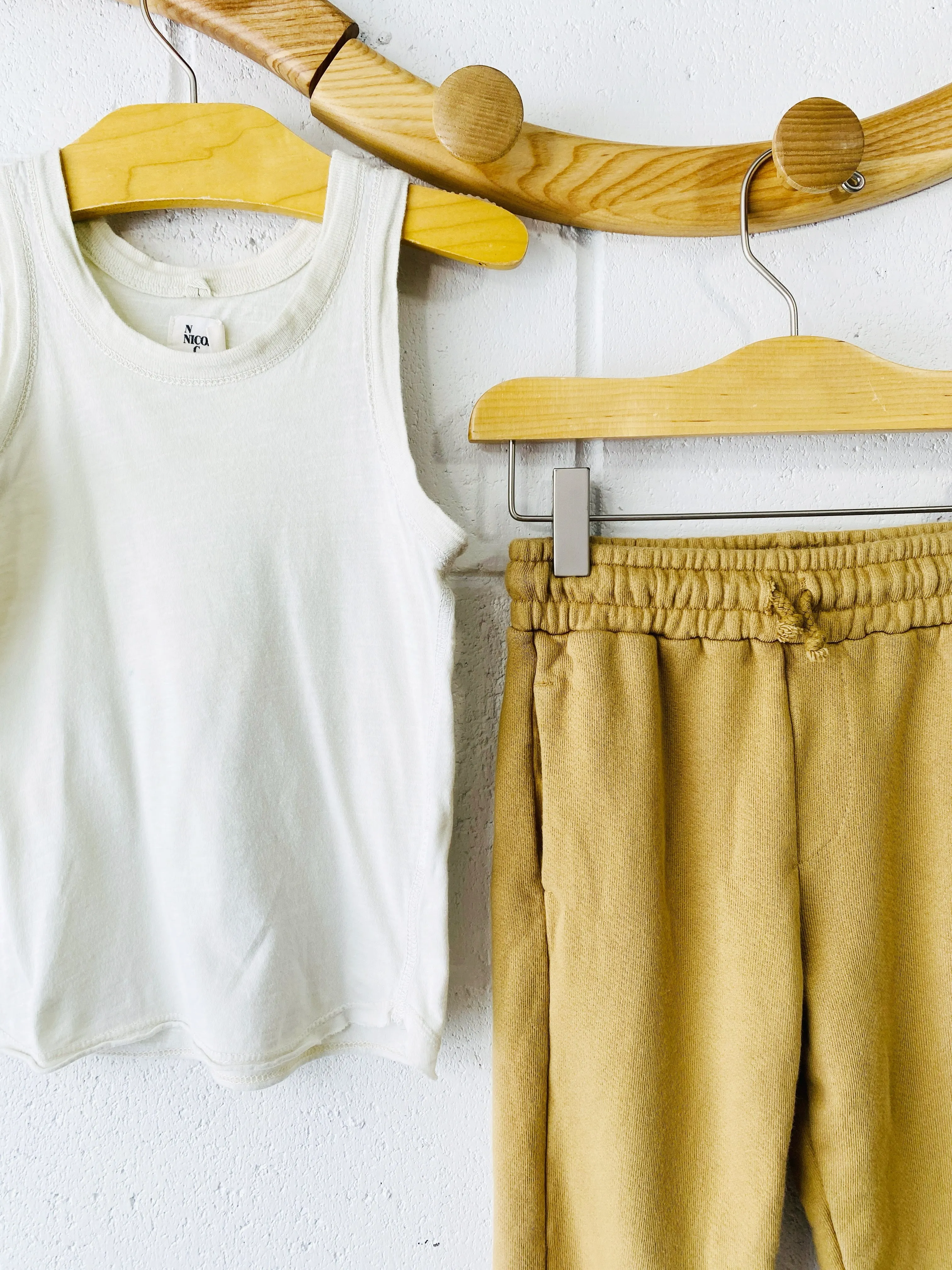 Nico Nico Cream Tank   Mustard Joggers, 2 years