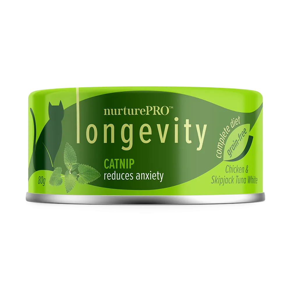 Nurture Pro Cat Longevity with Green Tea Essence GF Chicken & Skipjack Tuna White Meat Catnip 80g
