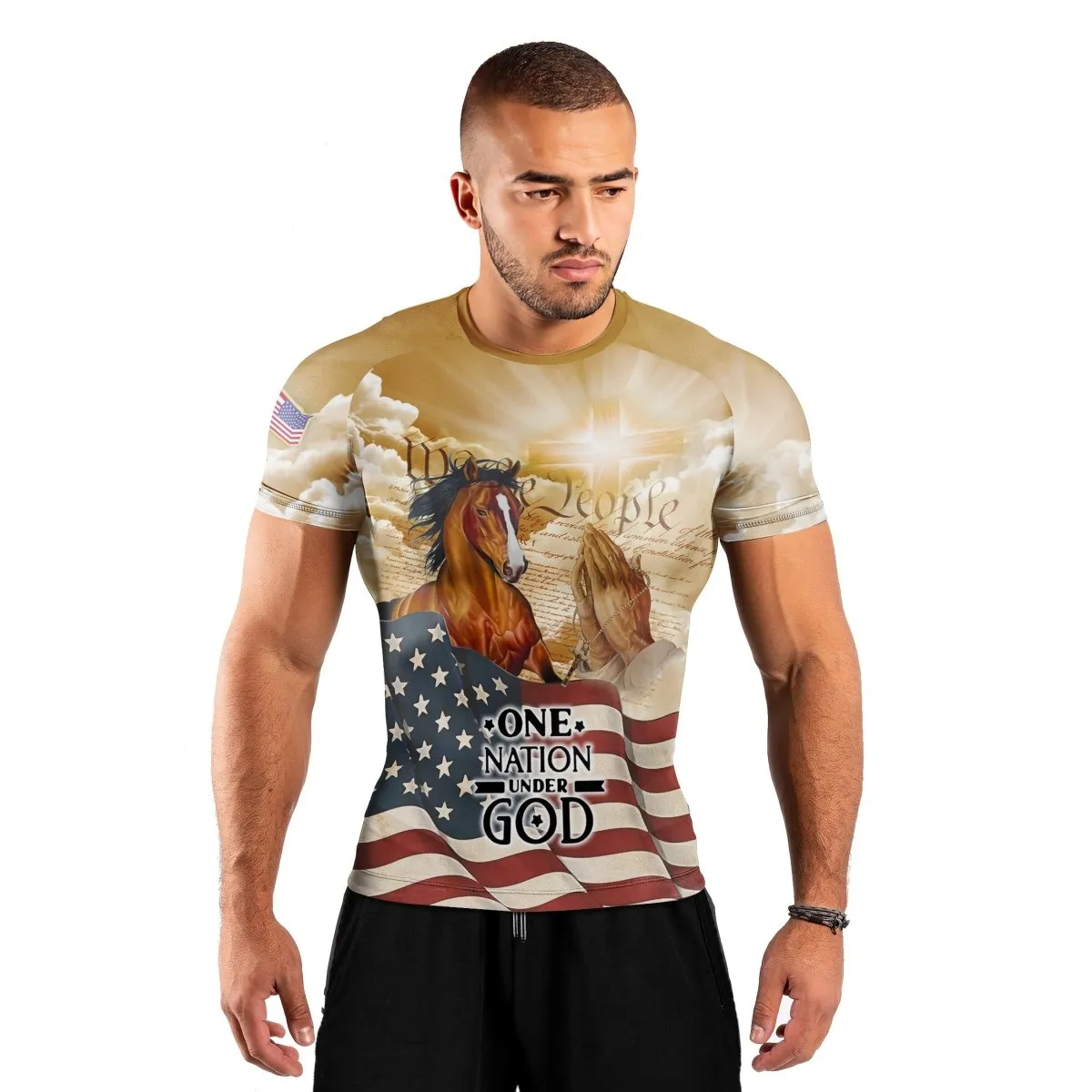 One Nation Under God Men's Short Sleeve Rash Guard