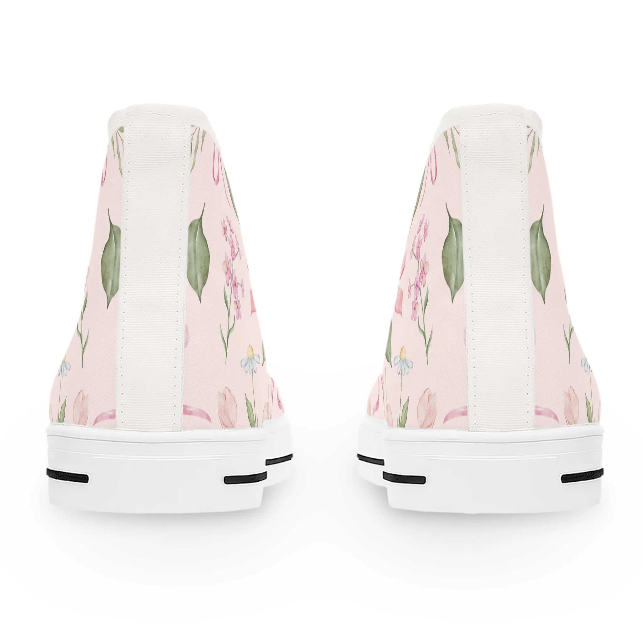 Pink Ribbon Watercolor Leaves Women's High Top Sneakers