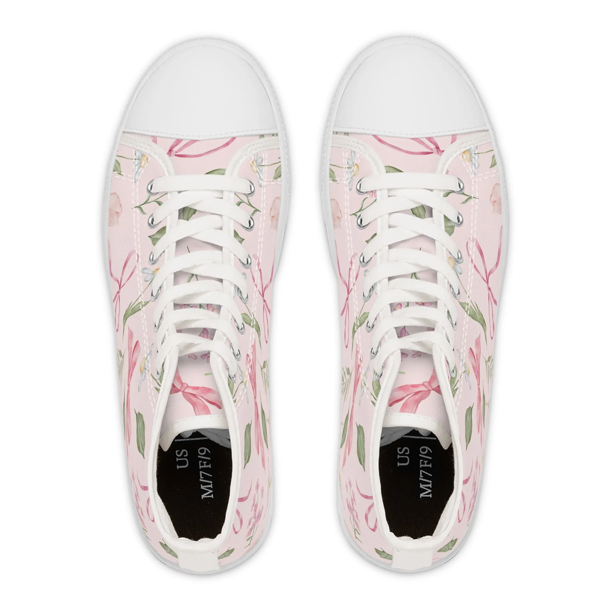 Pink Ribbon Watercolor Leaves Women's High Top Sneakers
