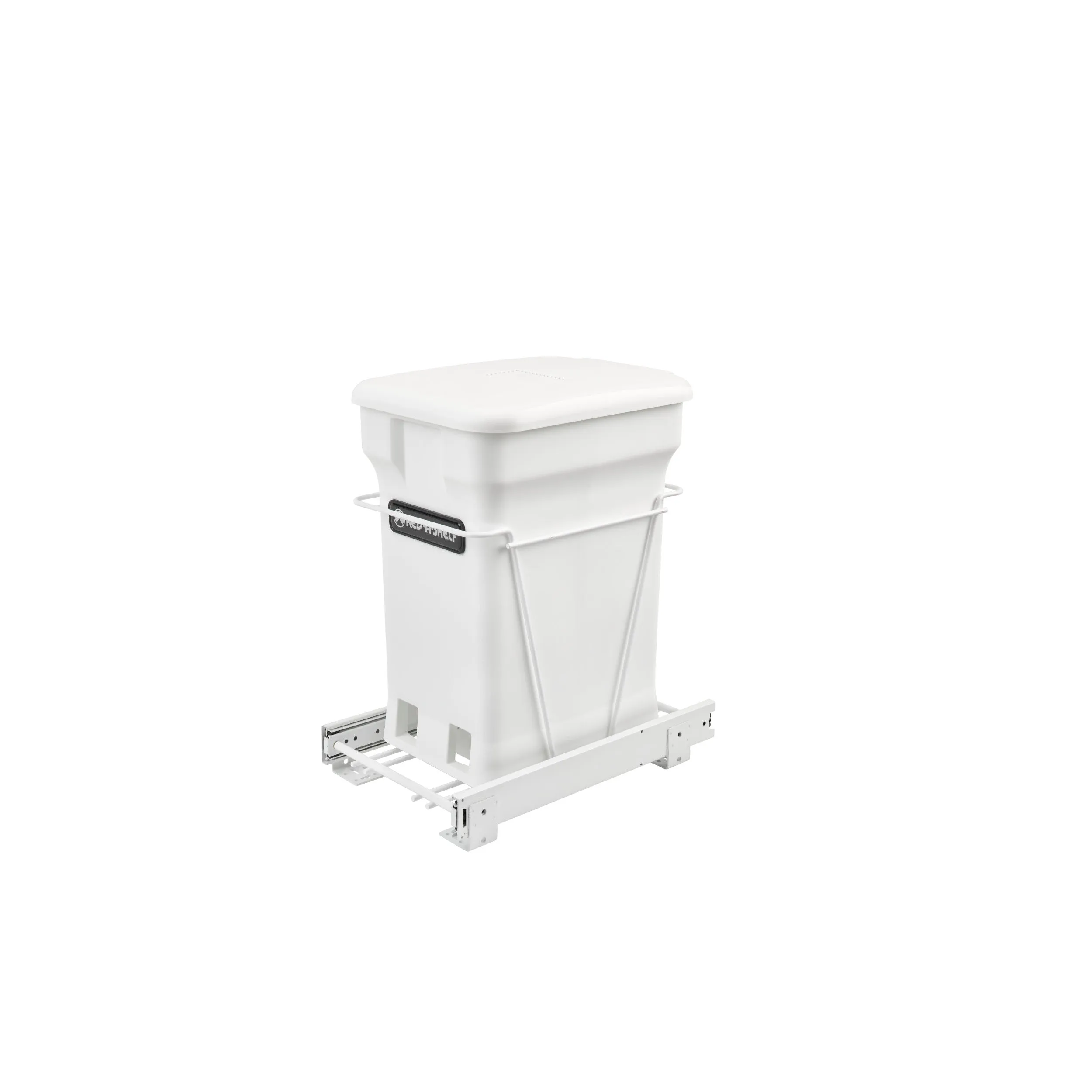 Rev-A-Shelf / RV-1216-CKWH-1 / White Steel Pullout Compost Container w/ Rear Basket Storage