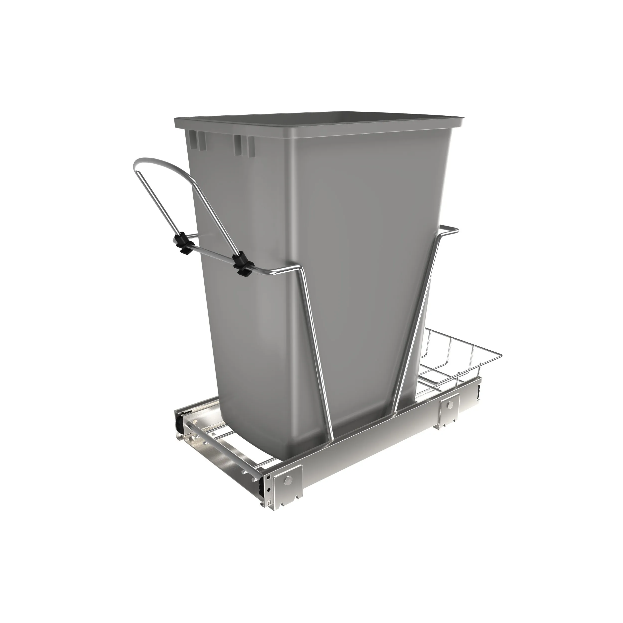 Rev-A-Shelf / RV-12KD-17C S / Chrome Steel Pullout Waste/Trash Container w/ Rear Basket Storage