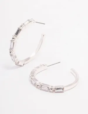 Silver Baguette Medium Hoop Earrings