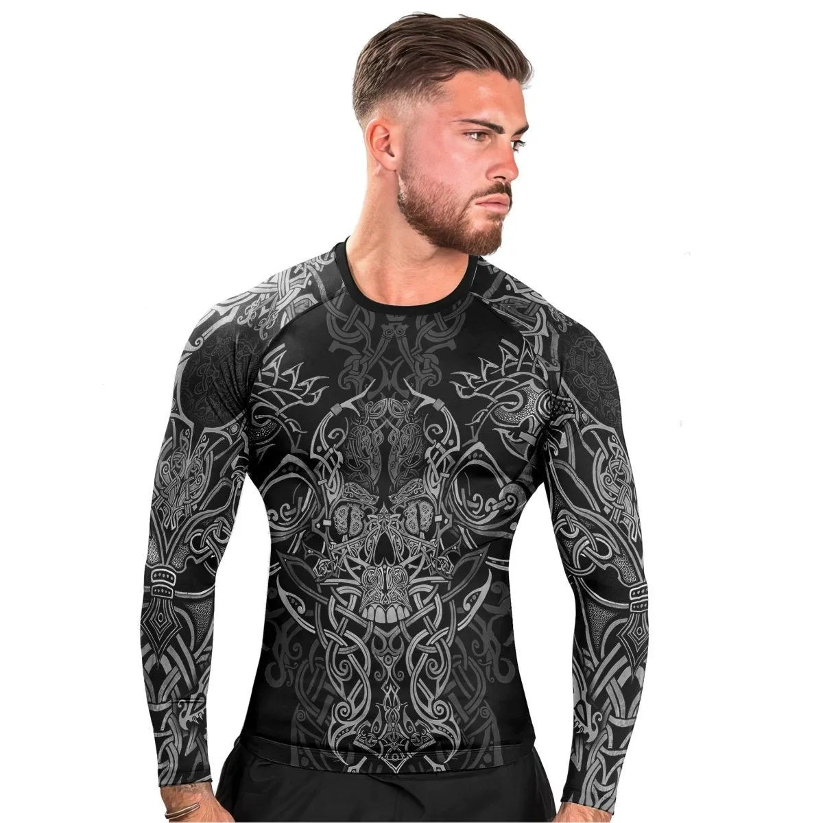 Viking Norse Skull Men's Long Sleeve Rash Guard